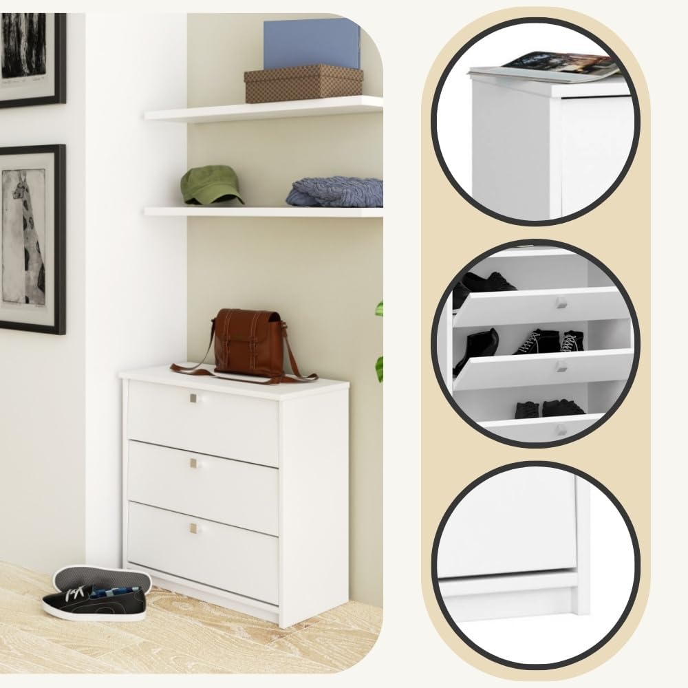 Schuhschrank mit 3 Klapptüren, Weiss