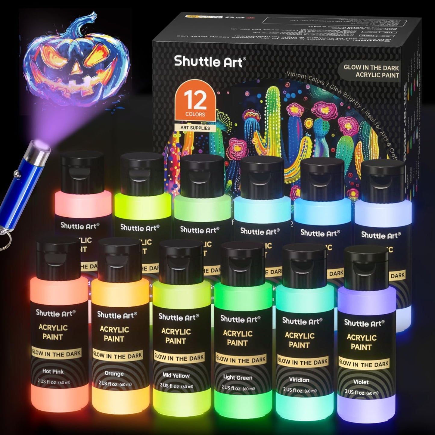 Nachtleuchtende Farben-Set, 12 nachtleuchtende Farben