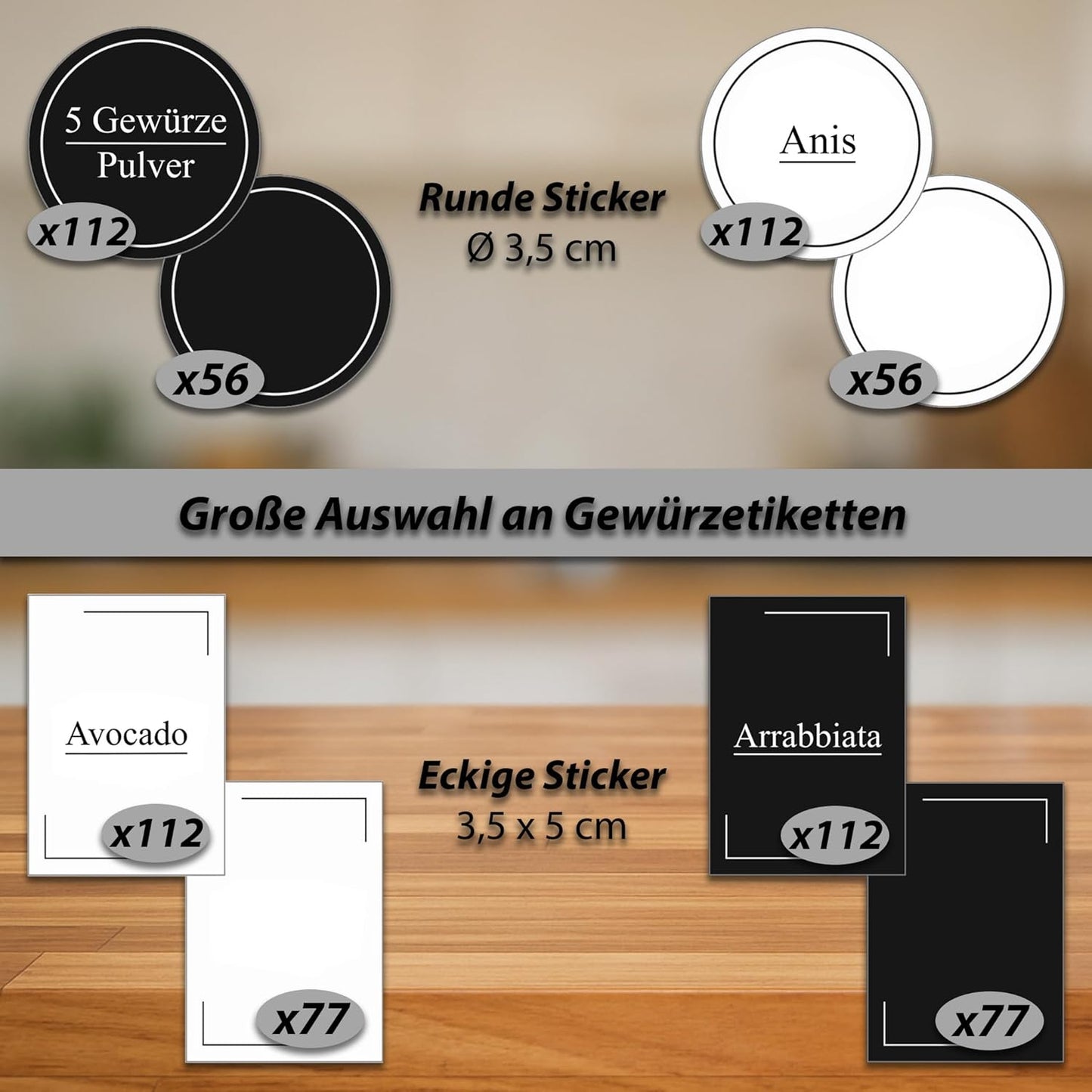 Gewürzgläser mit Bambusdeckel, 24 x 120 ml, inkl. Zubehör, 24 x 120 ml
