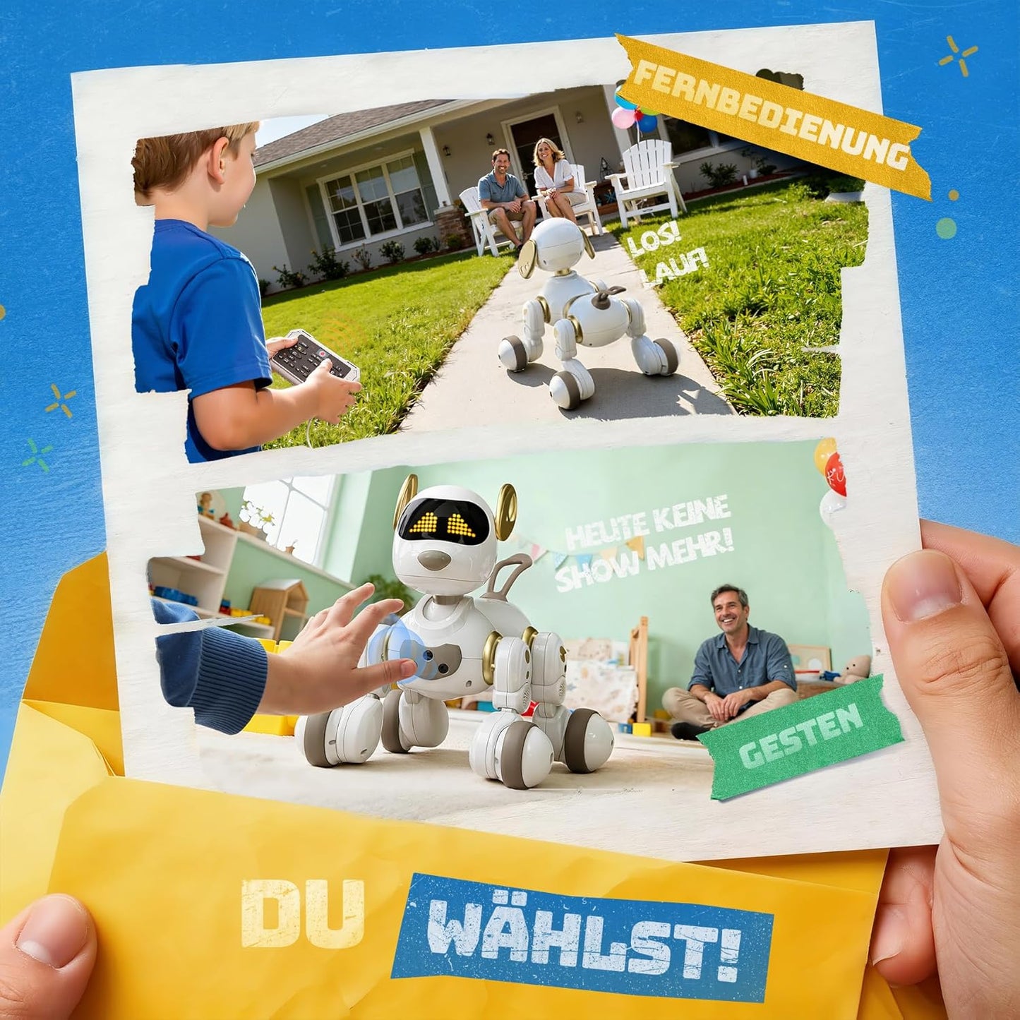 Interaktiver Roboterhund, Weiss-gold
