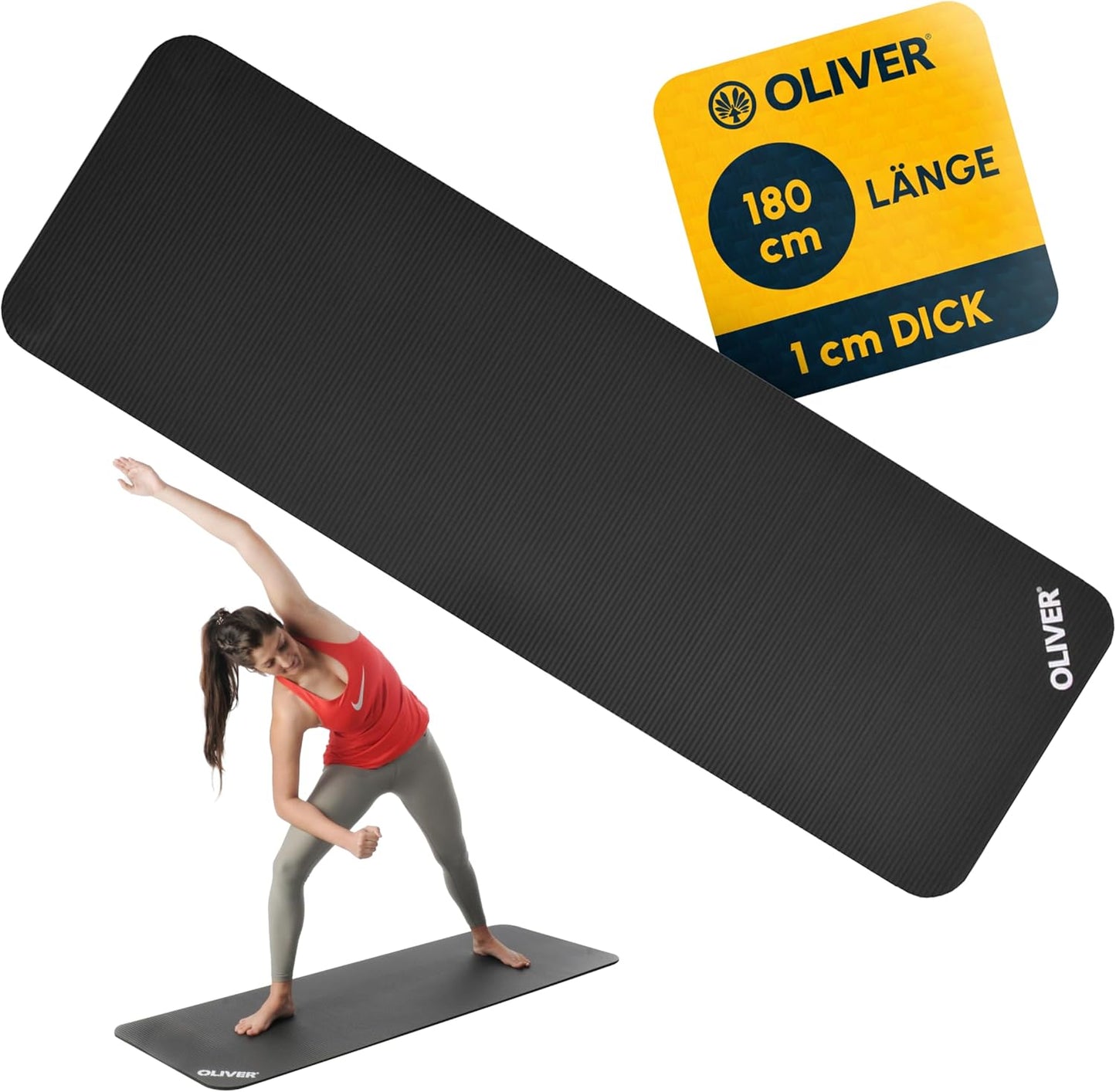 Gymnastikmatte mit Ösen, 180 x 60 x 1 cm (Mit Ösen) Anthrazit