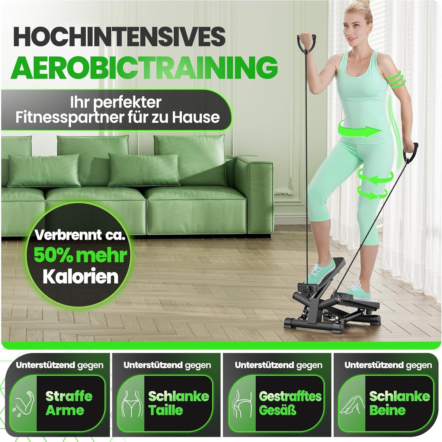 Mini-Stepper mit Power Ropes und LCD Display