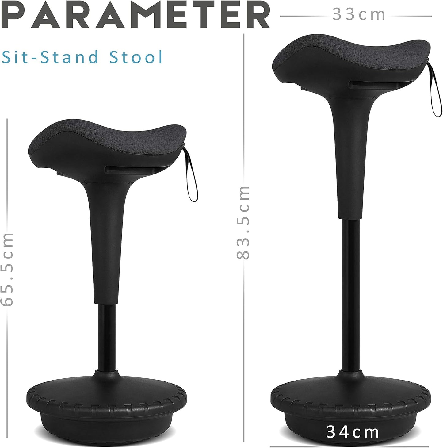 Ergonomischer Sitz-Steh-Hocker, höhenverstellbar, 360° Drehbar, Schwarz