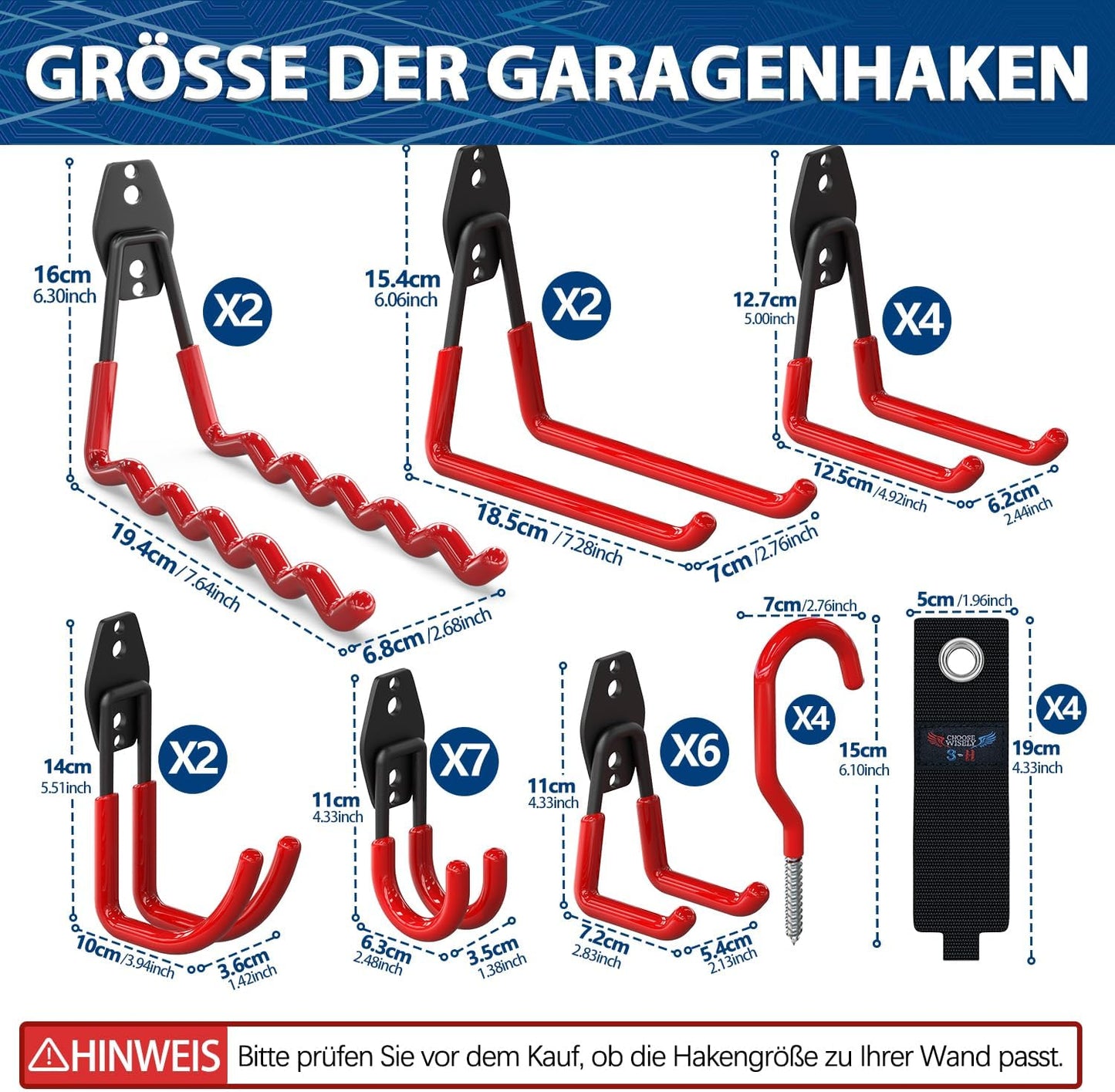 31-teiliges Schwerlast-Gerätehaken-Set für Garage, Rot 31pc