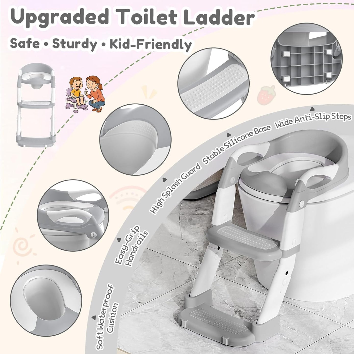 3-in-1 Kindertoilettensitz mit Treppe, Grau