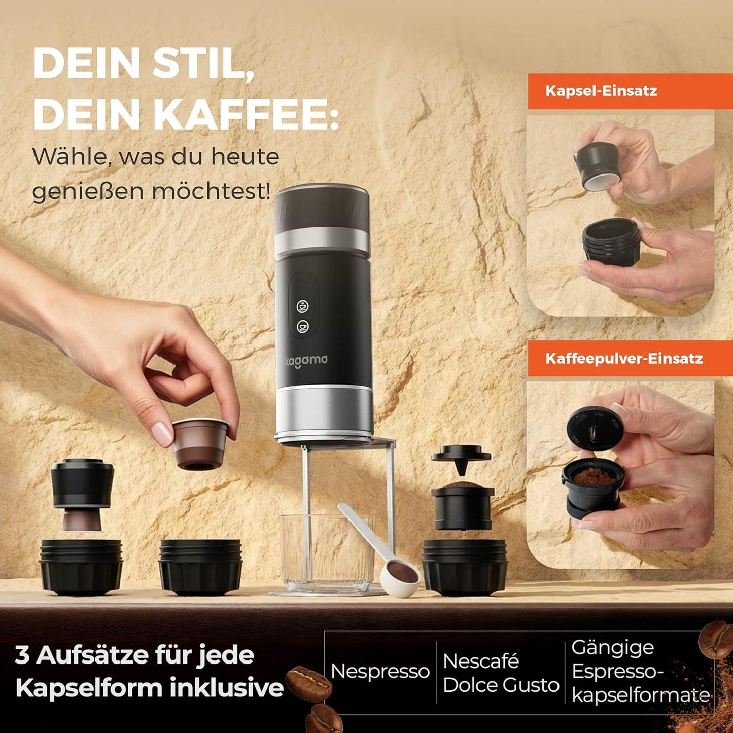 Tragbare Espressomaschine mit Akku und USB-C, Schwarz
