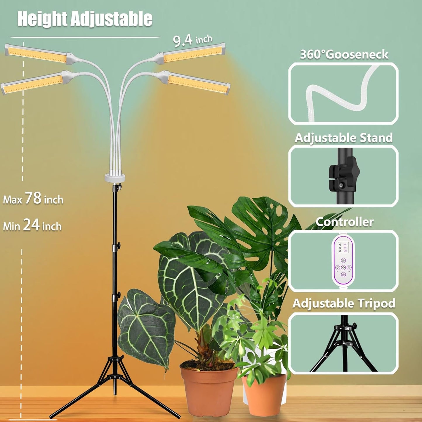 LED-Pflanzenlampe mit Ständer und Zeitschaltuhr, 420 LEDs Stand
