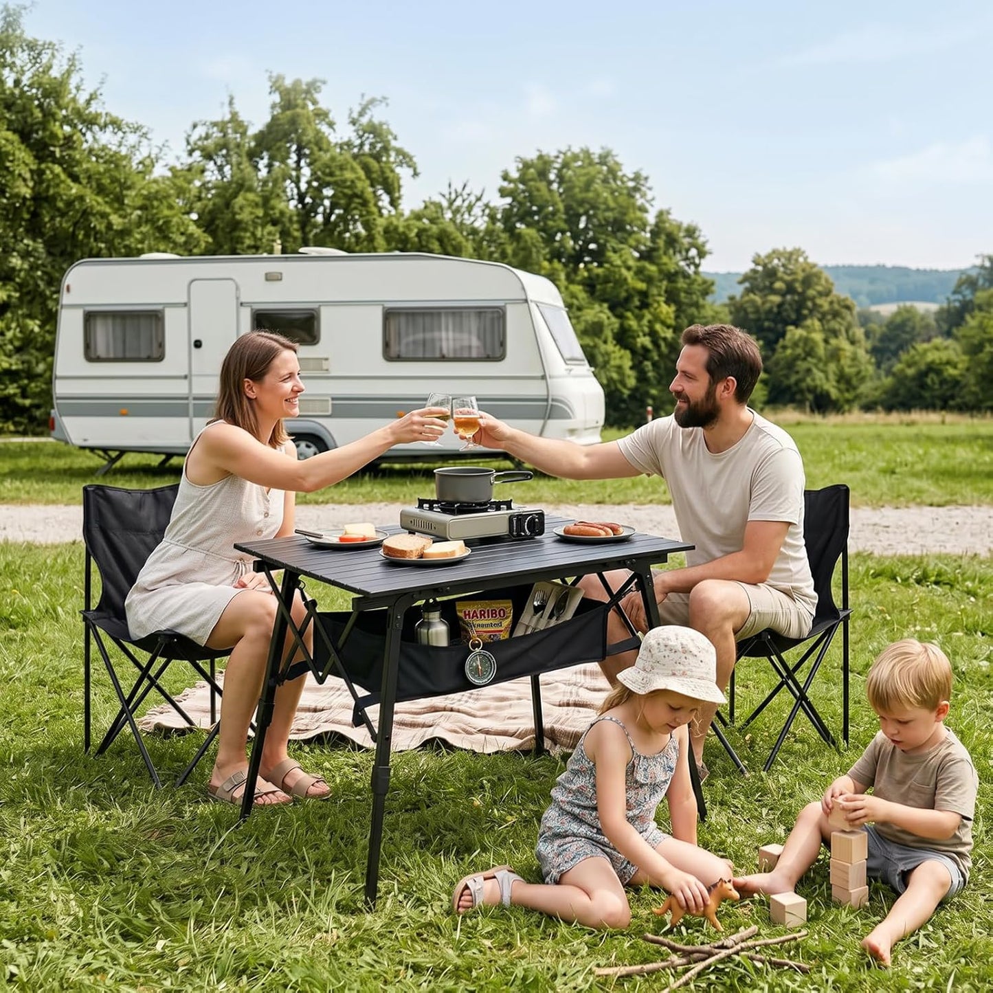 Faltbarer Campingtisch mit Höhenverstellung, 72x69cm