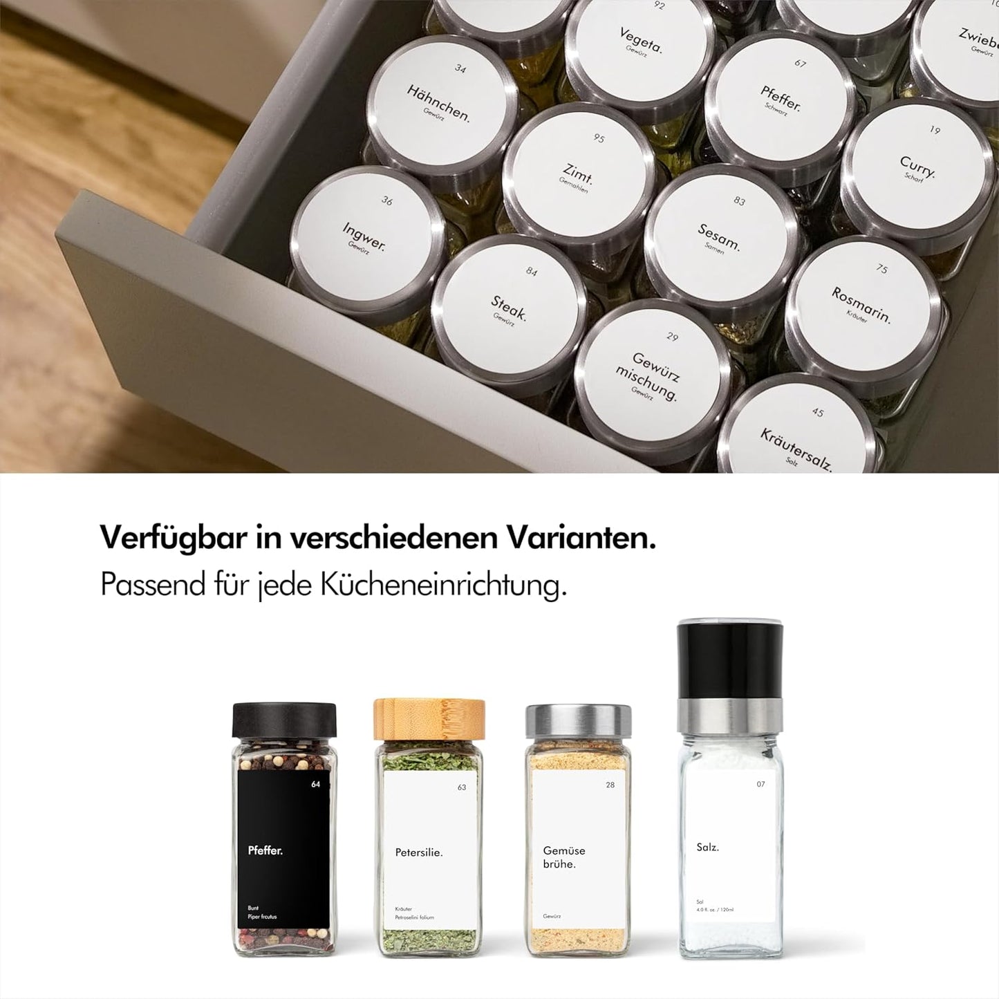 Gewürzgläser mit Streueinsatz, Gewürzgläser Edelstahldeckel