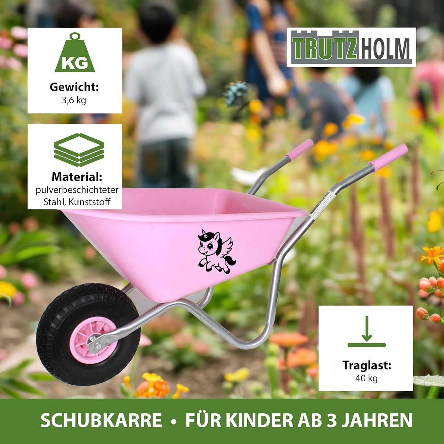 Kinderschubkarre mit Vollgummirad, 40 kg Traglast