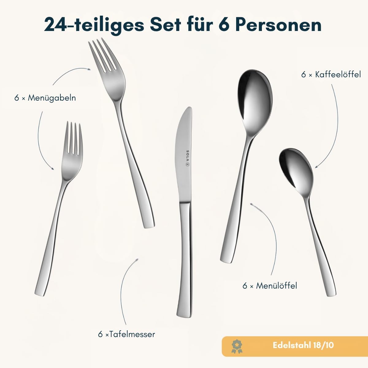 24-teiliges Essbesteck-Set Lotus für 6 Personen, 6 Personen - 24 Teile Lotus