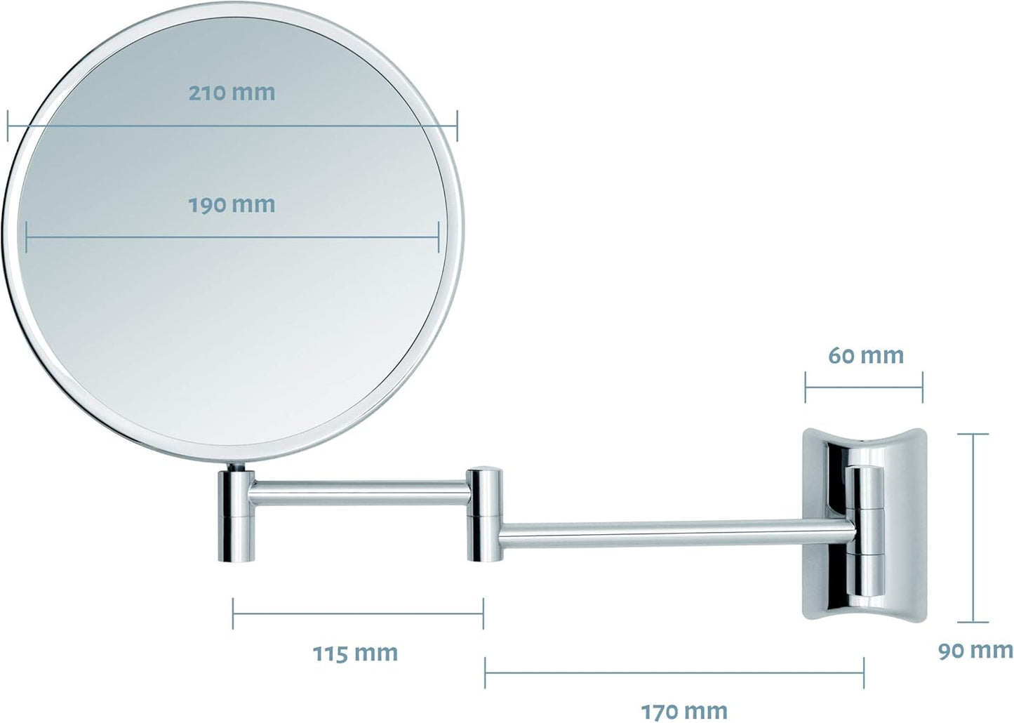 Drehbarer Schminkspiegel mit Wandmontage, 3x/10x Vergrösserung, Silber (3x/10x)