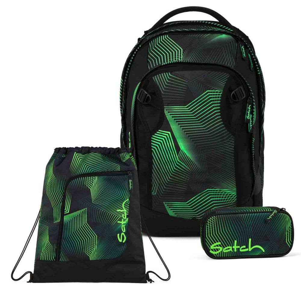Schulrucksack Set mit Schlamperbox & Sportbeutel, Seismic Green