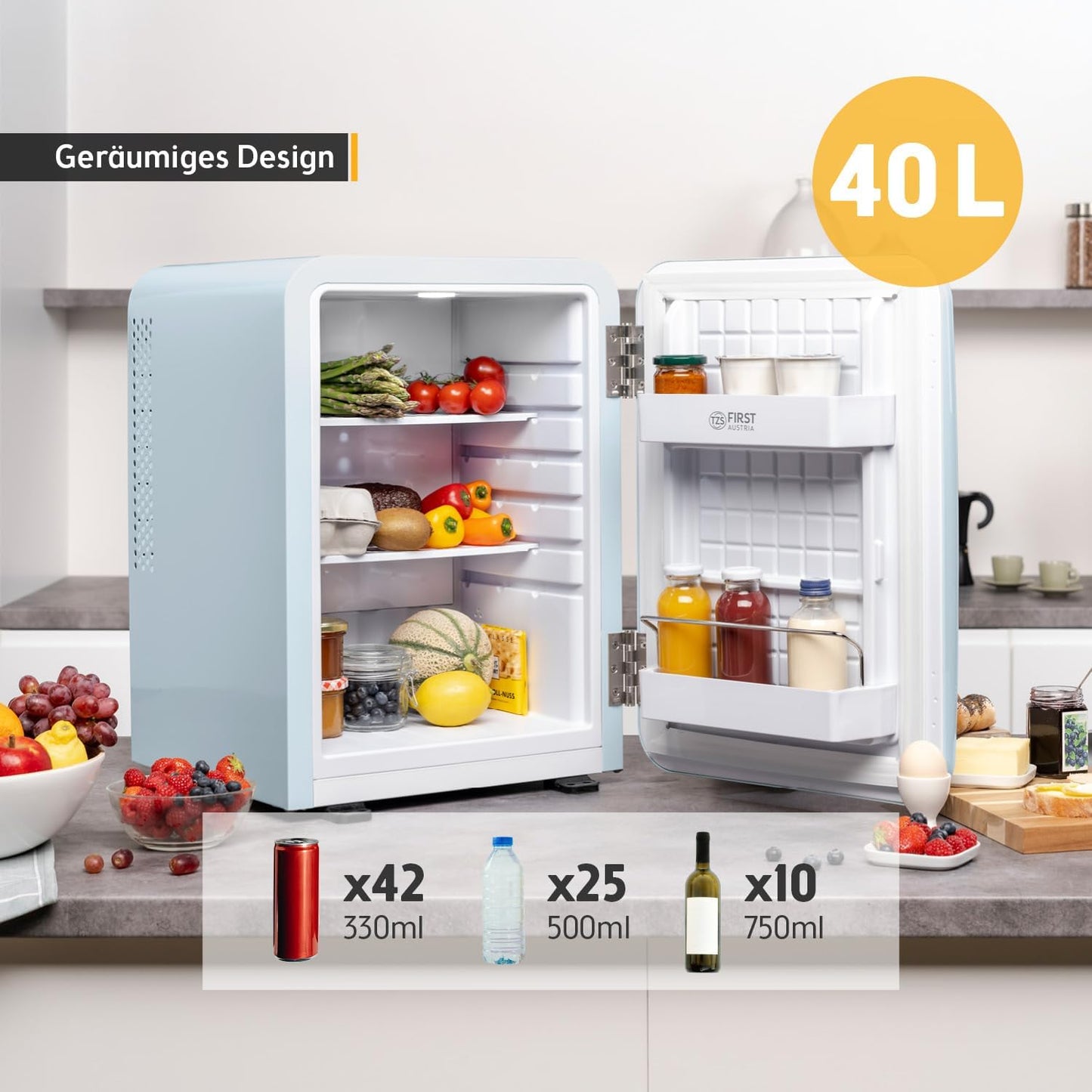Retro Mini-Kühlschrank, 40 Liter Blau