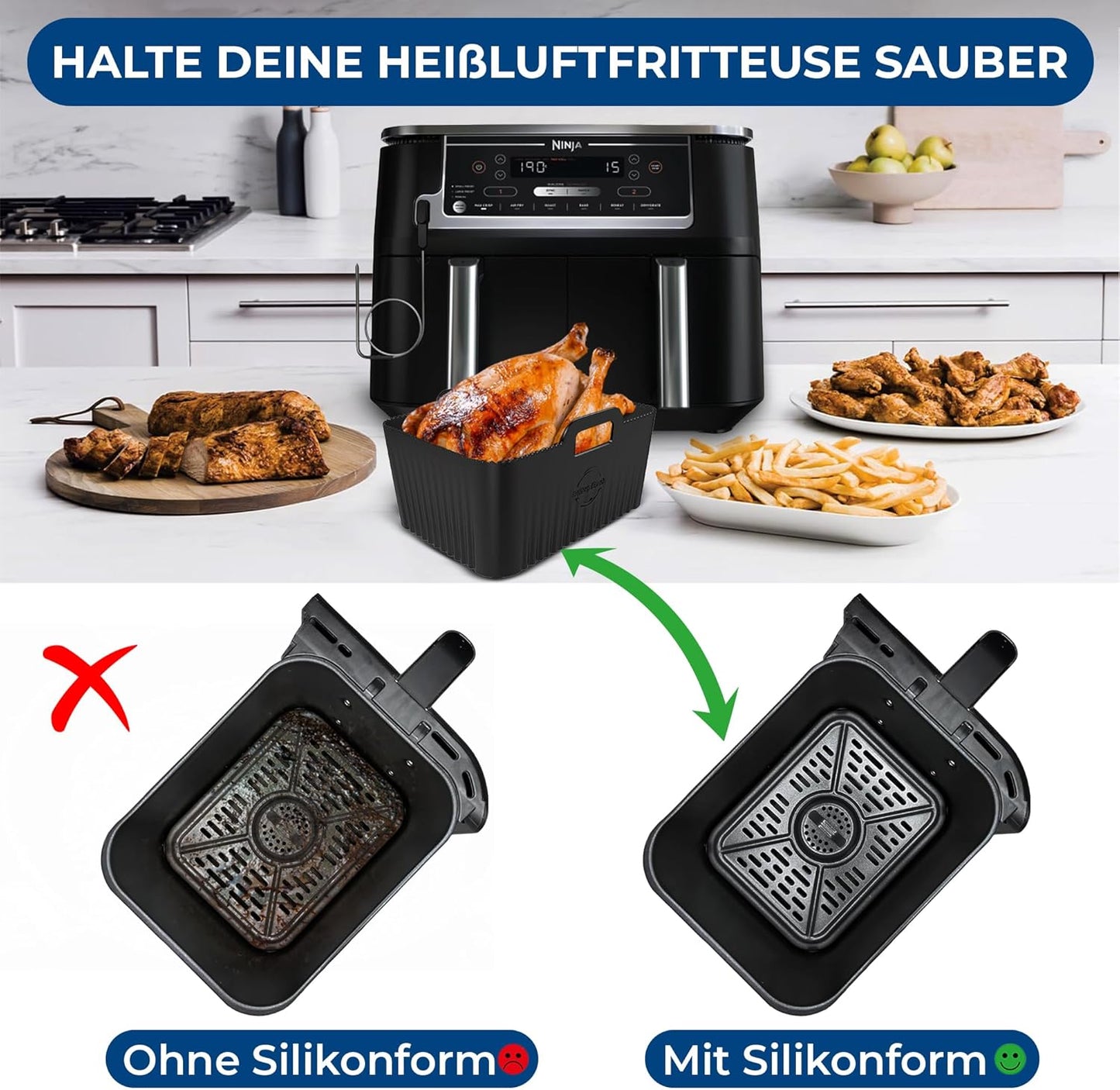 Airfryer Silikonform-Set für Foodi Max (2 Stück), 9,5l Af400eu Silikonform