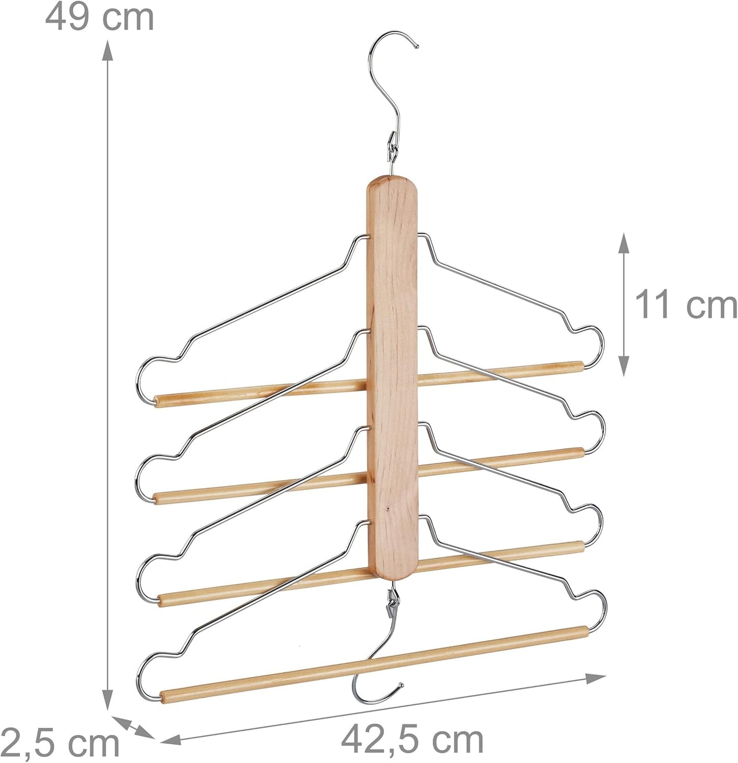 Kleiderbügel mit 4 Bügel, 1 Natur/Silber 49 x 42,5 x 2,5 cm