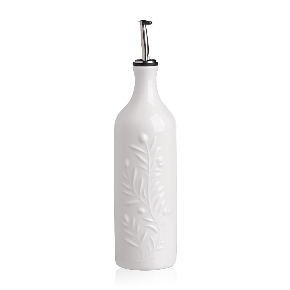 Olivenöl-Spenderflasche, Weiss Feines Olivenblatt-Relief, 700 ml