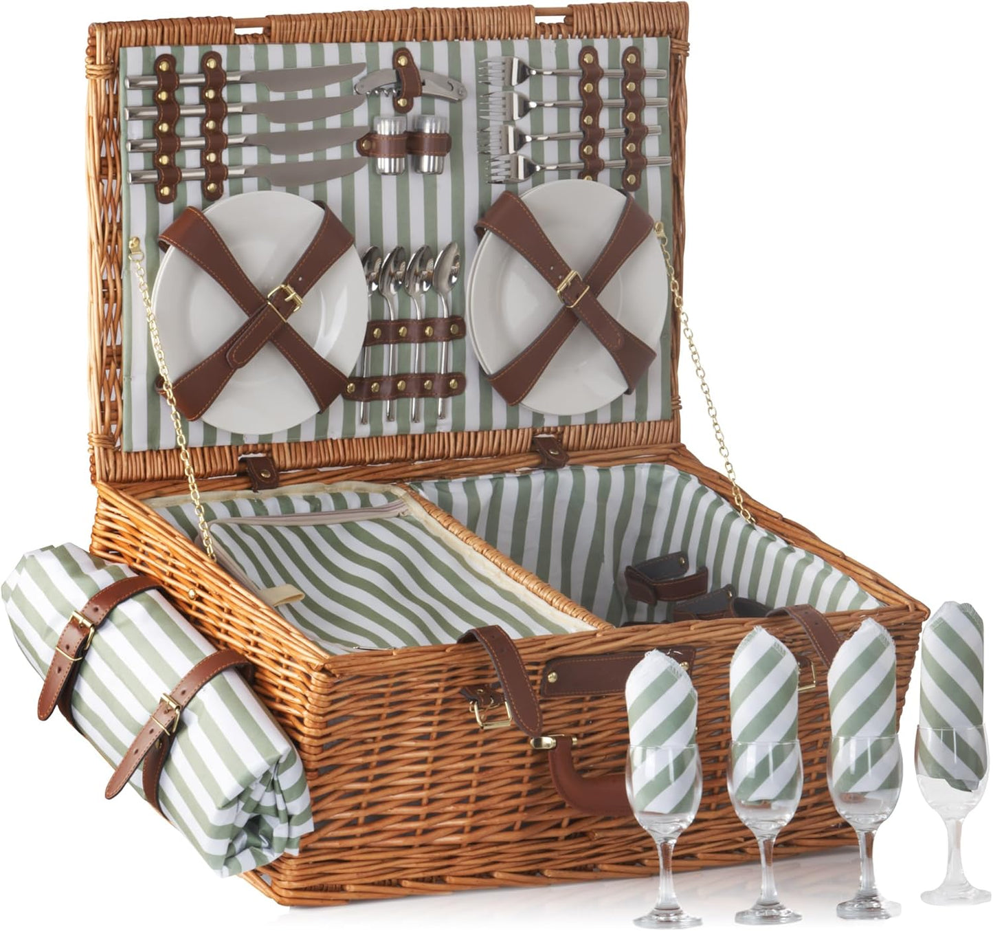 Picknickkorb für 4 Personen mit 29-teiligem Geschirr-Set, Braun