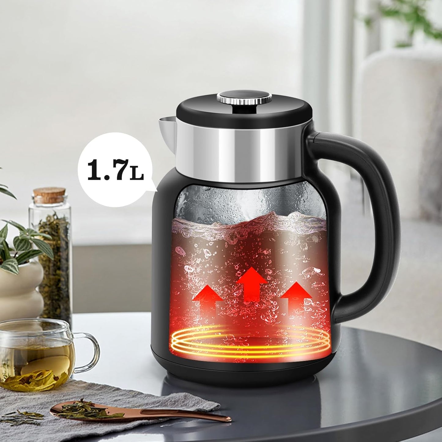 Asher Wasserkocher mit Temperatureinstellung, Schwarz