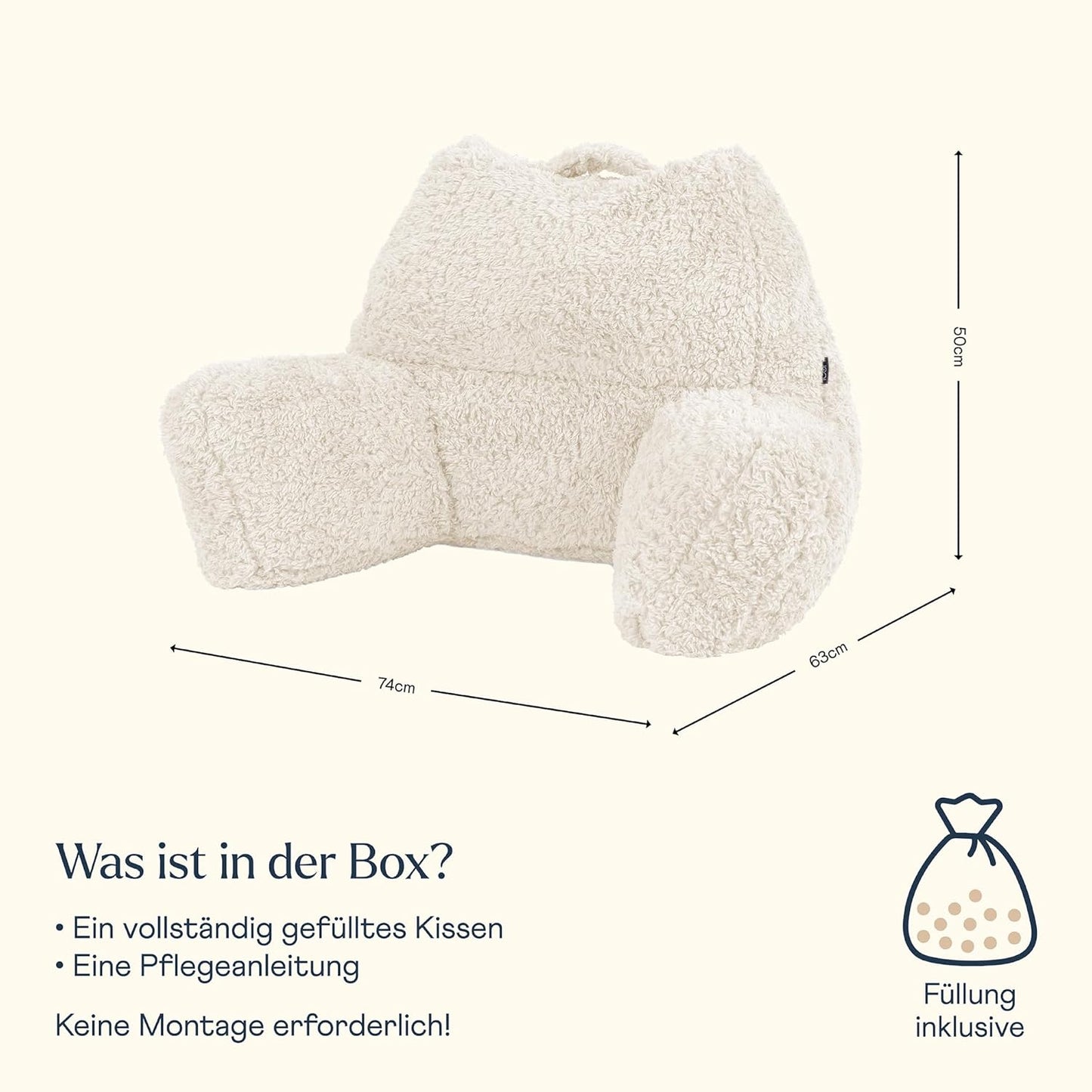 Lesekissen mit flauschiger Rückenlehne und Tragegriff, 1er Pack Crème