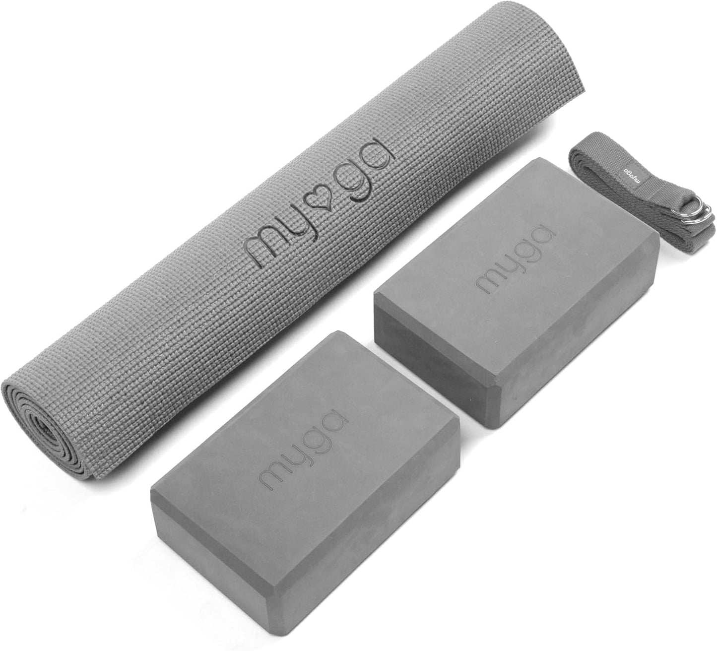 Yoga-Starter-Set mit Matte, Blöcken & Gurt, Grau