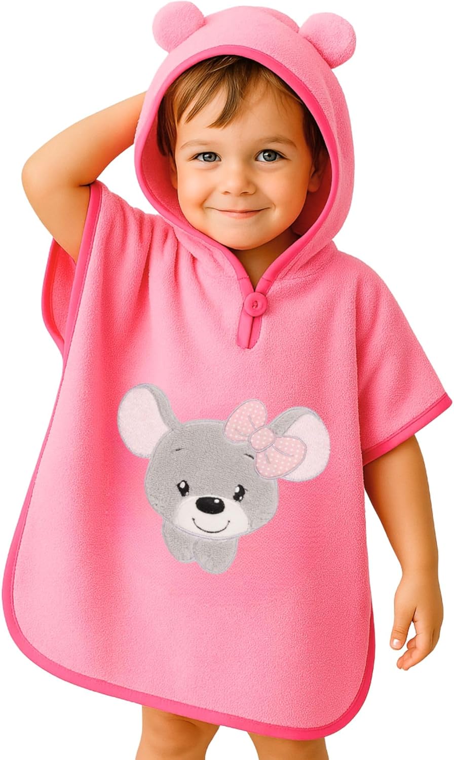 Badeponcho mit Kapuze für Kinder, 1-3 Jahre Rosa - Maus