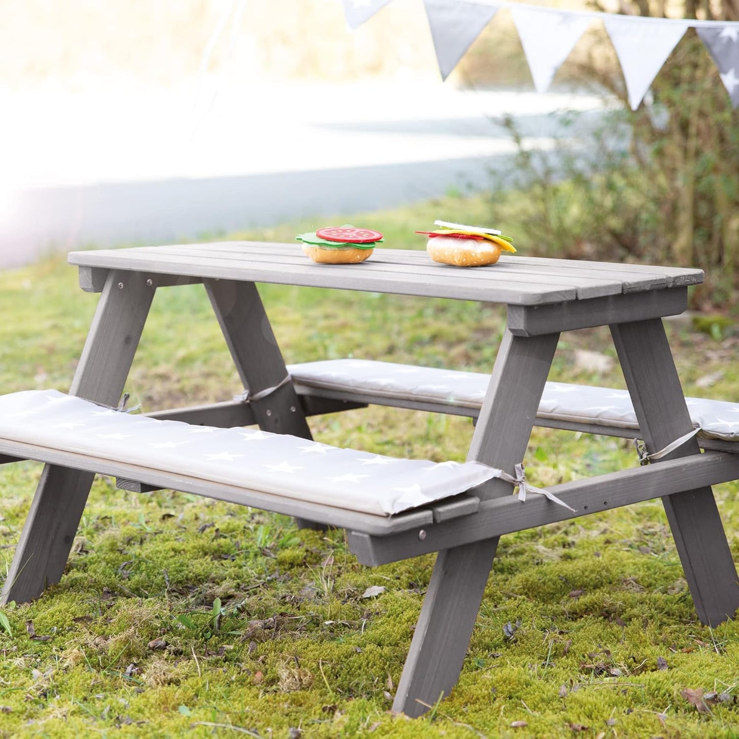 Kindersitzgruppe Outdoor+ mit Bankkissen, Grau Bank mit Sitzkissen