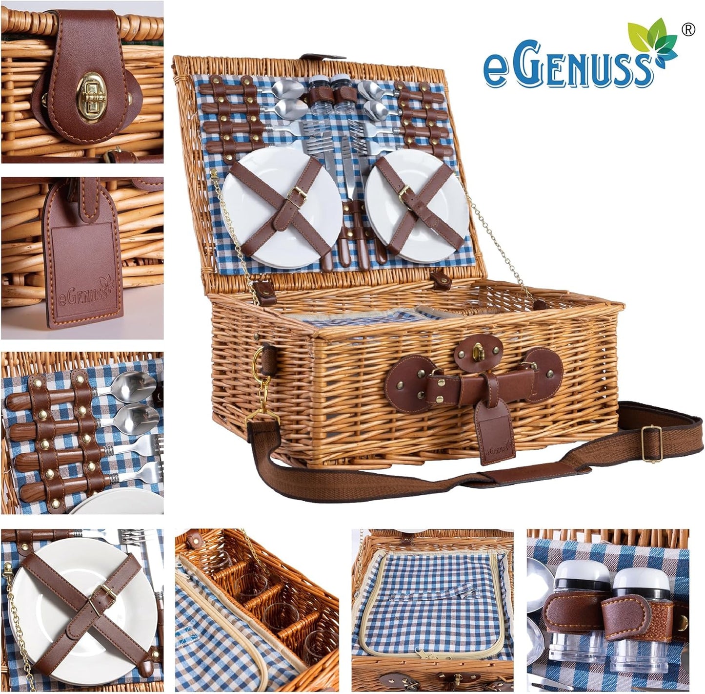 Handgefertigter Picknickkorb für 4 Personen, Picknickkorb für 4 Personen - Blau / 1