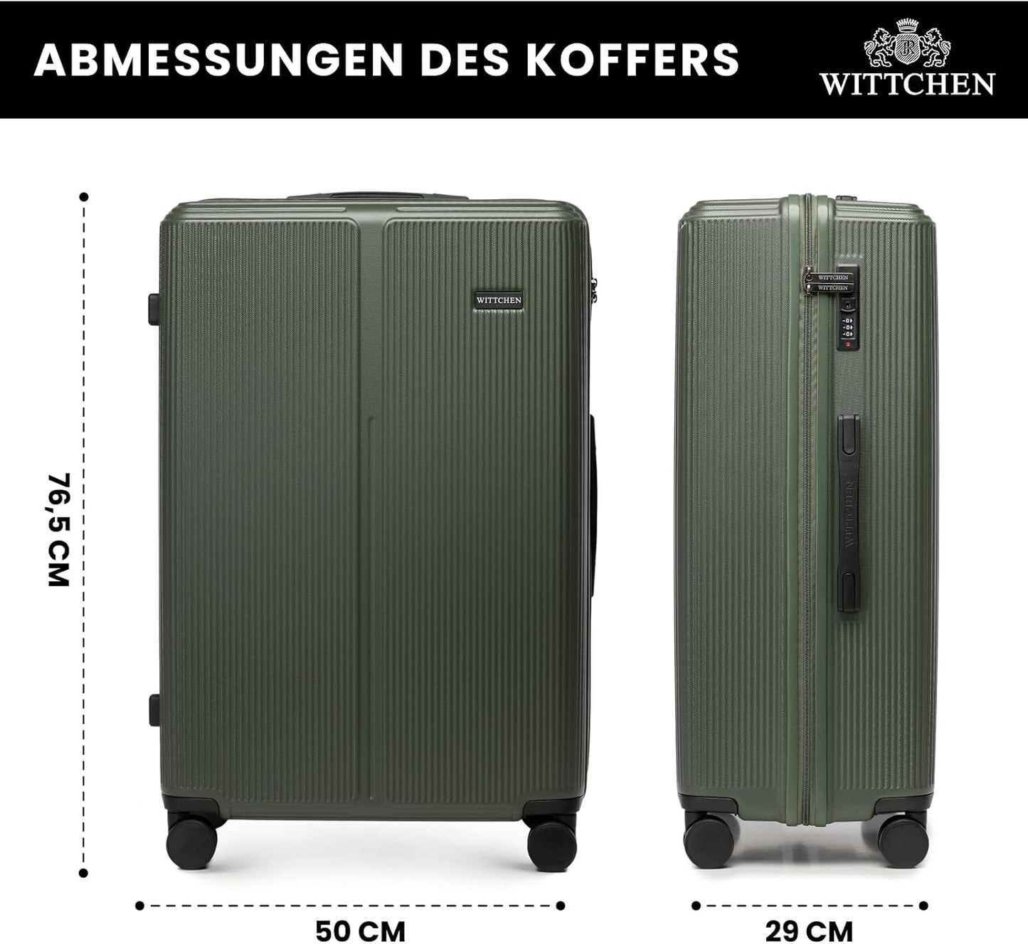 Hartschalen-Trolley XL mit Zahlenschloss, Khaki Großer Koffer - XL