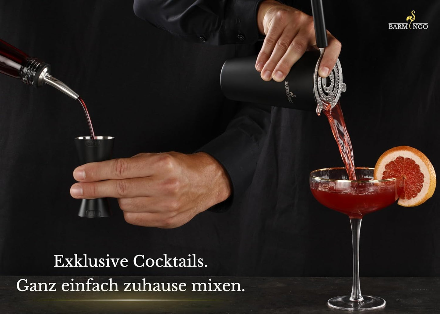 11-teiliges Cocktail-Set, Schwarz-silber