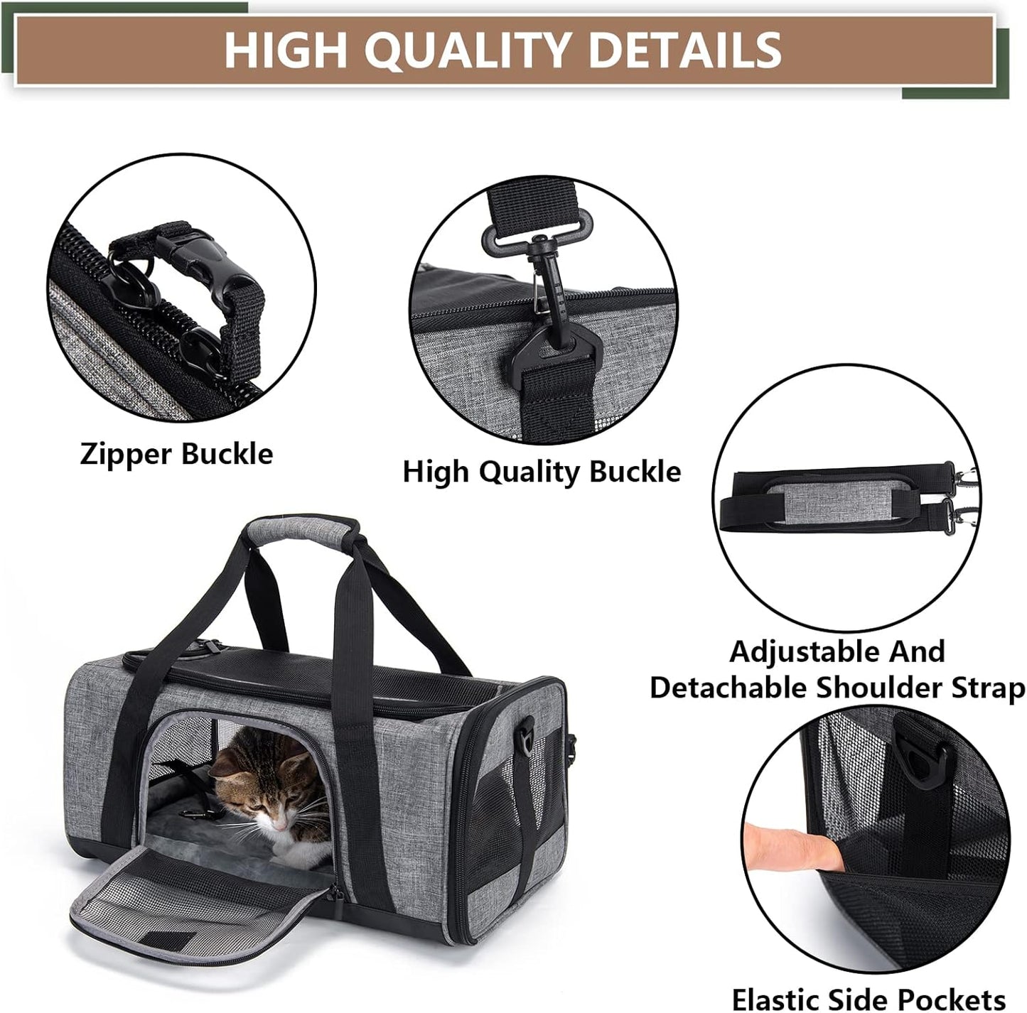 Faltbare Transporttasche für Haustiere (49 x 33 x 33 cm), L 49 x B 33 x H 33 cm, 1.0 Grau