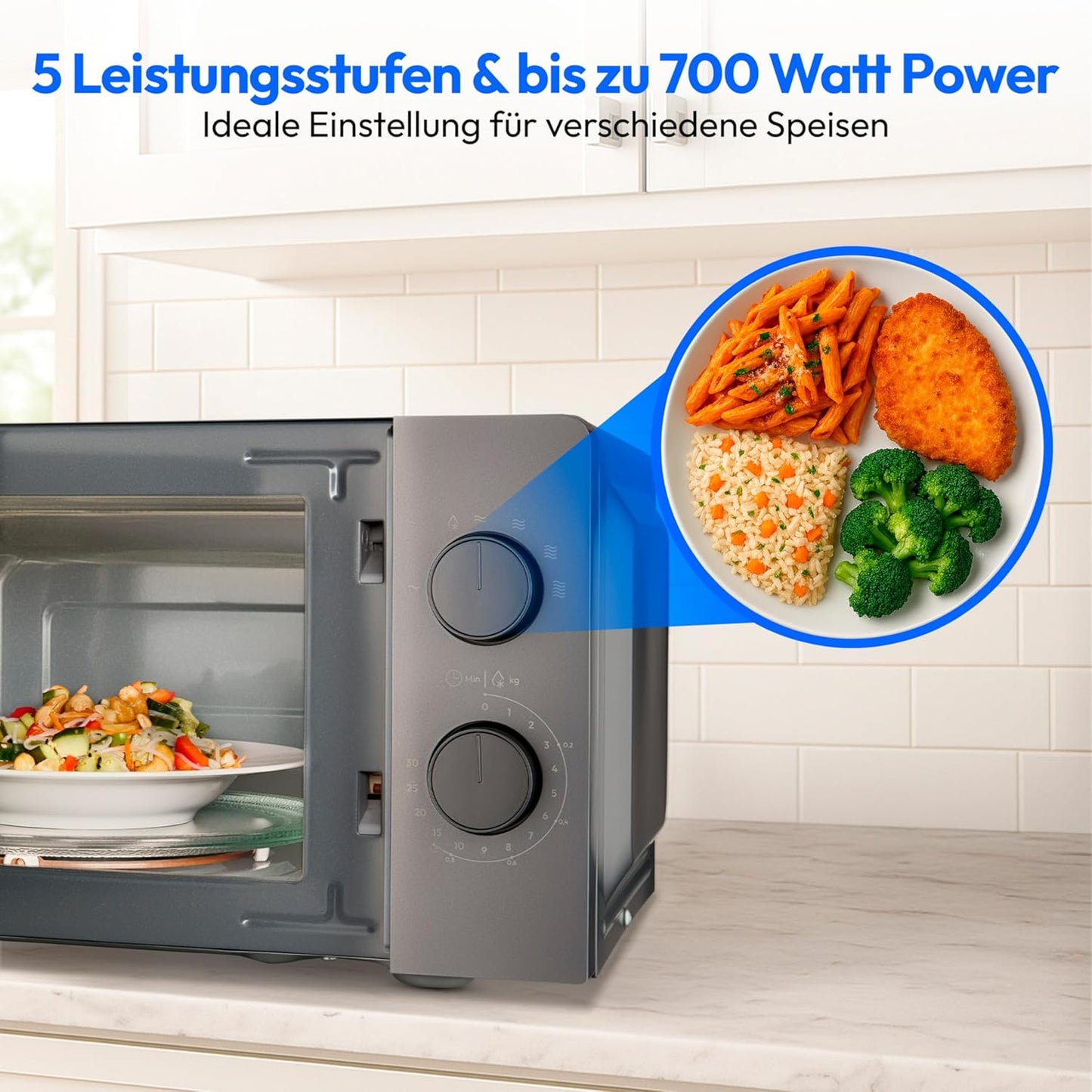 Mikrowelle MD12211 mit Auftaufunktion und Timer, Dunkelgrau 20 Liter | 5 Leistungsstufen