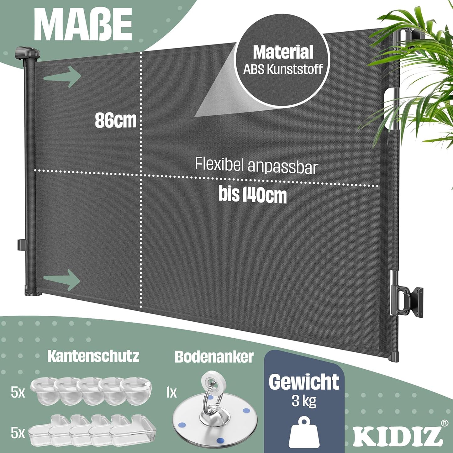 Treppenschutzgitter ausziehbar 0-140 cm, 0-140cm Schwarz