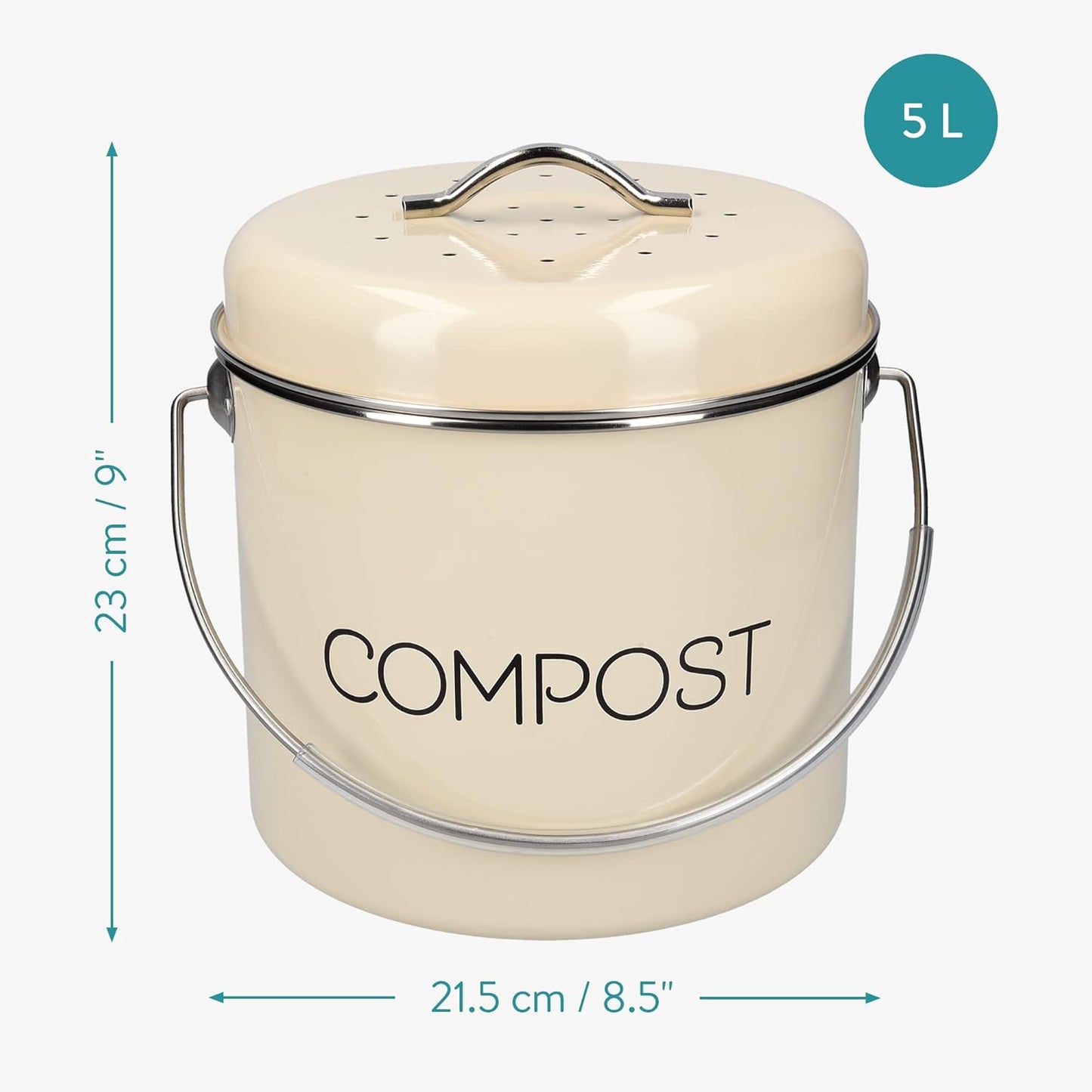 Komposteimer für Biomüll mit Kohlefilter, 5L Creme