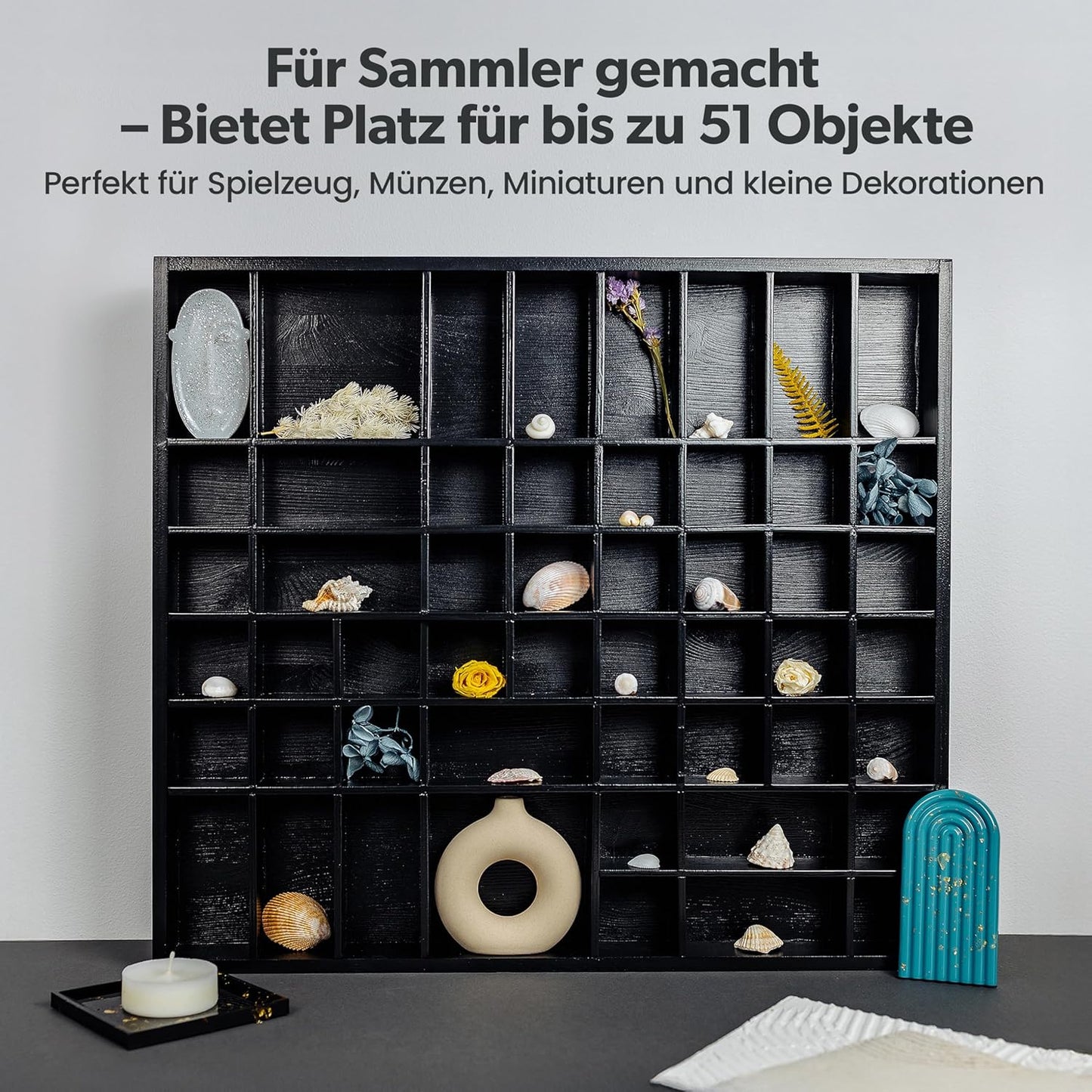 Setzkasten Holz Sammelbox mit 51 Fächern, Schwarz