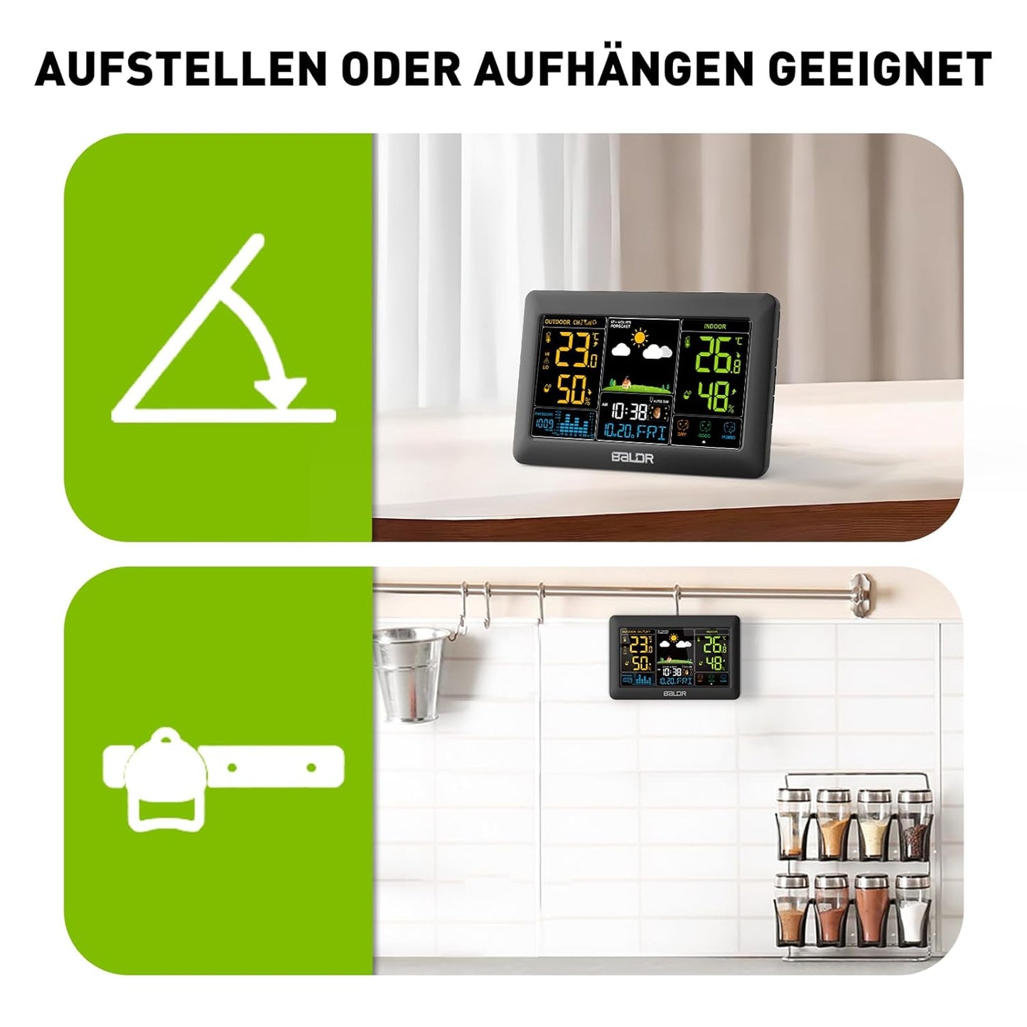 Funk Wetterstation mit Aussensensor, Schwarz