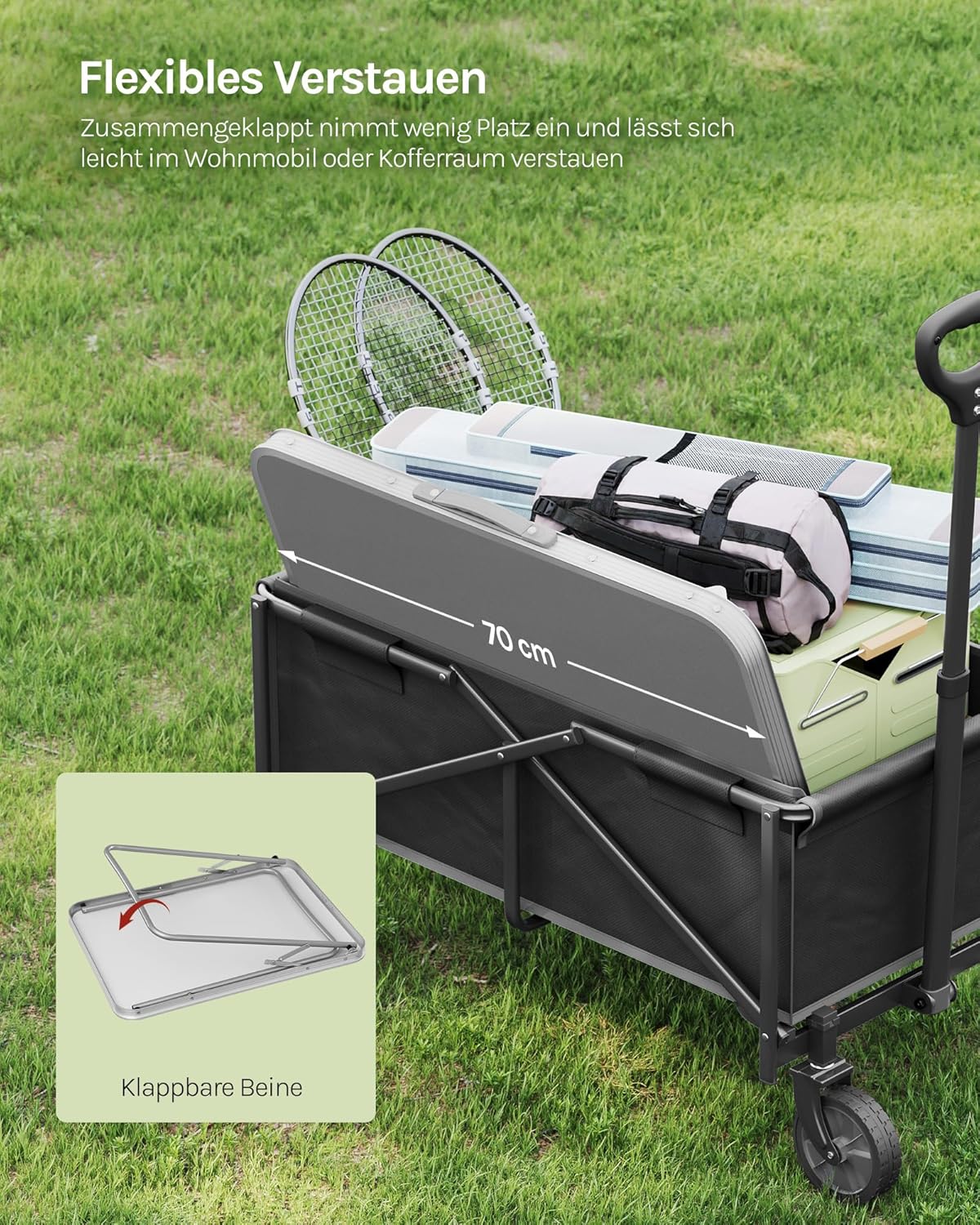 Klapptisch mit Aluminiumrahmen für Camping & Picknick, Grau 70D x 50W x 60H cm
