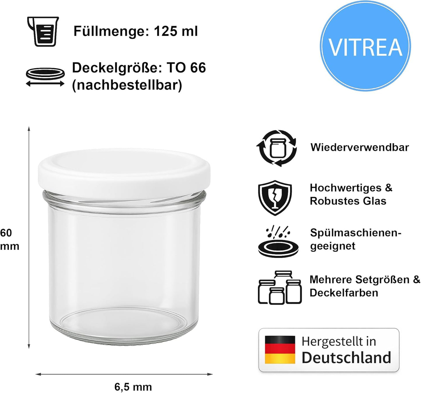 Einmachgläser-Set mit Schraubdeckeln (50 Stück, 125 ml), 125 ml 50