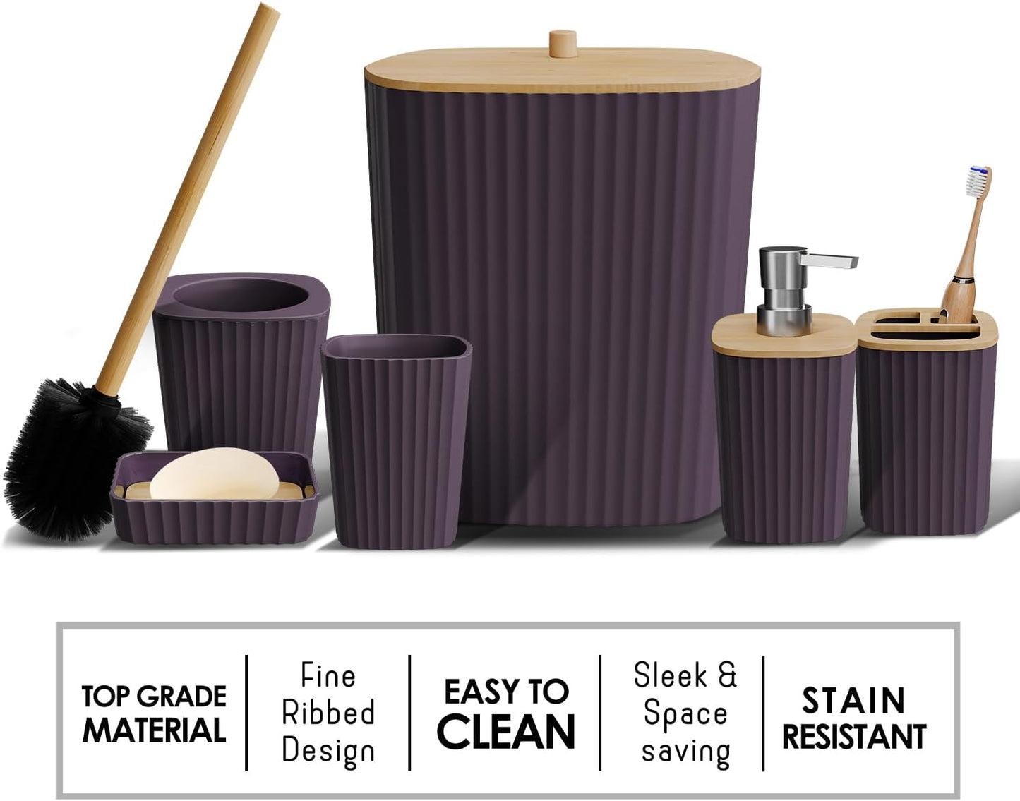 6-teiliges Badezimmer-Zubehör-Set, Lila 6-Piece Accessory Set