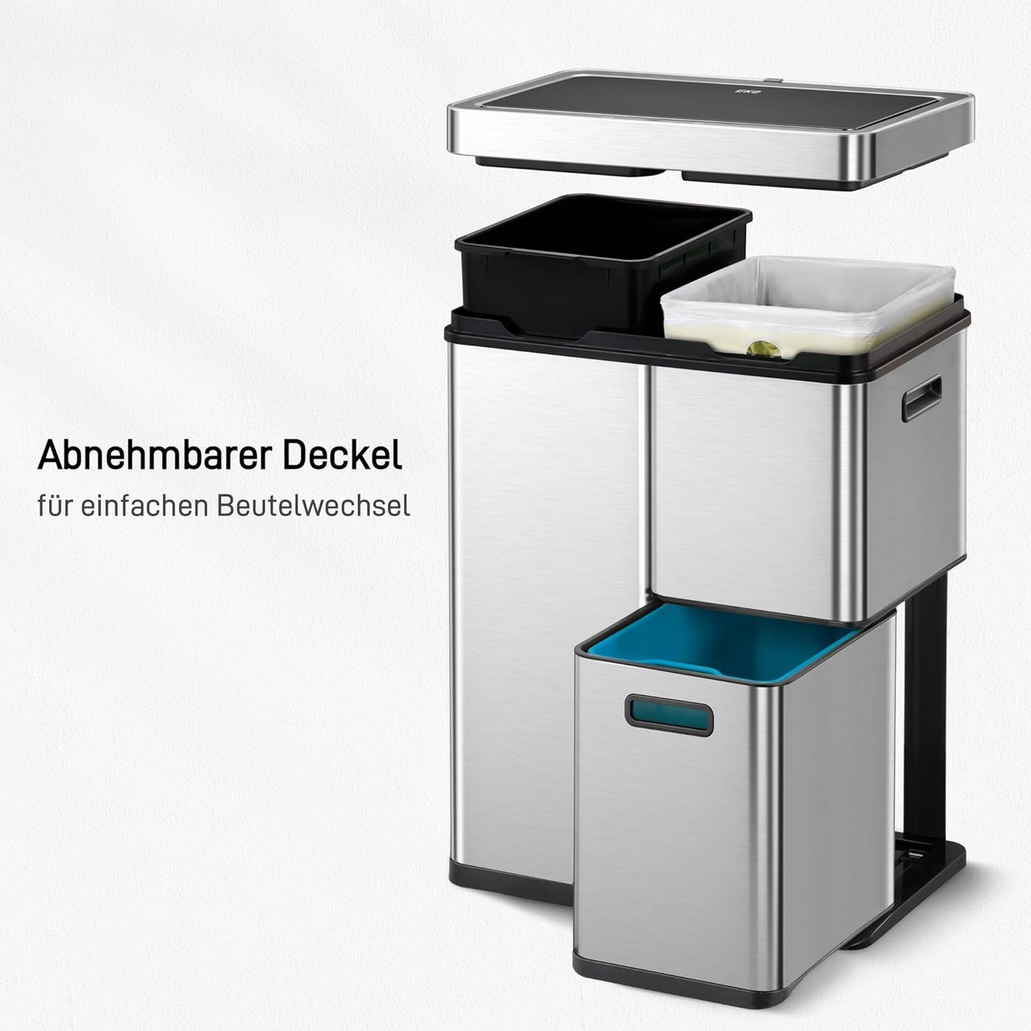 Mülltrennsystem mit 3 Fächern, 30+15+15 Liter-Edelstahl
