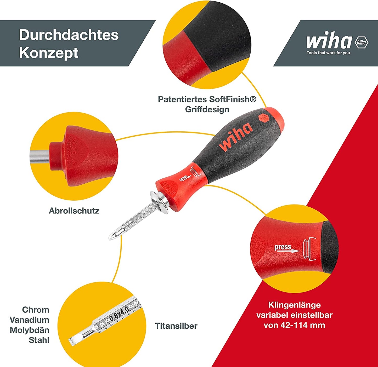 Schraubendreher mit Wechselklingen-Set SYSTEM 6, Set 11-tlg.: Schlitz, Phillips, Pozidriv, TORX, Sechskant