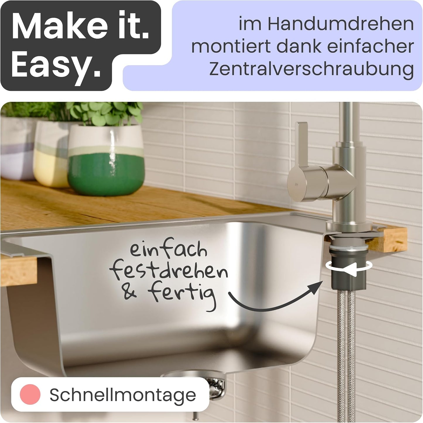Leona Küchenarmatur 360° schwenkbar Edelstahl, Edelstahl-optik