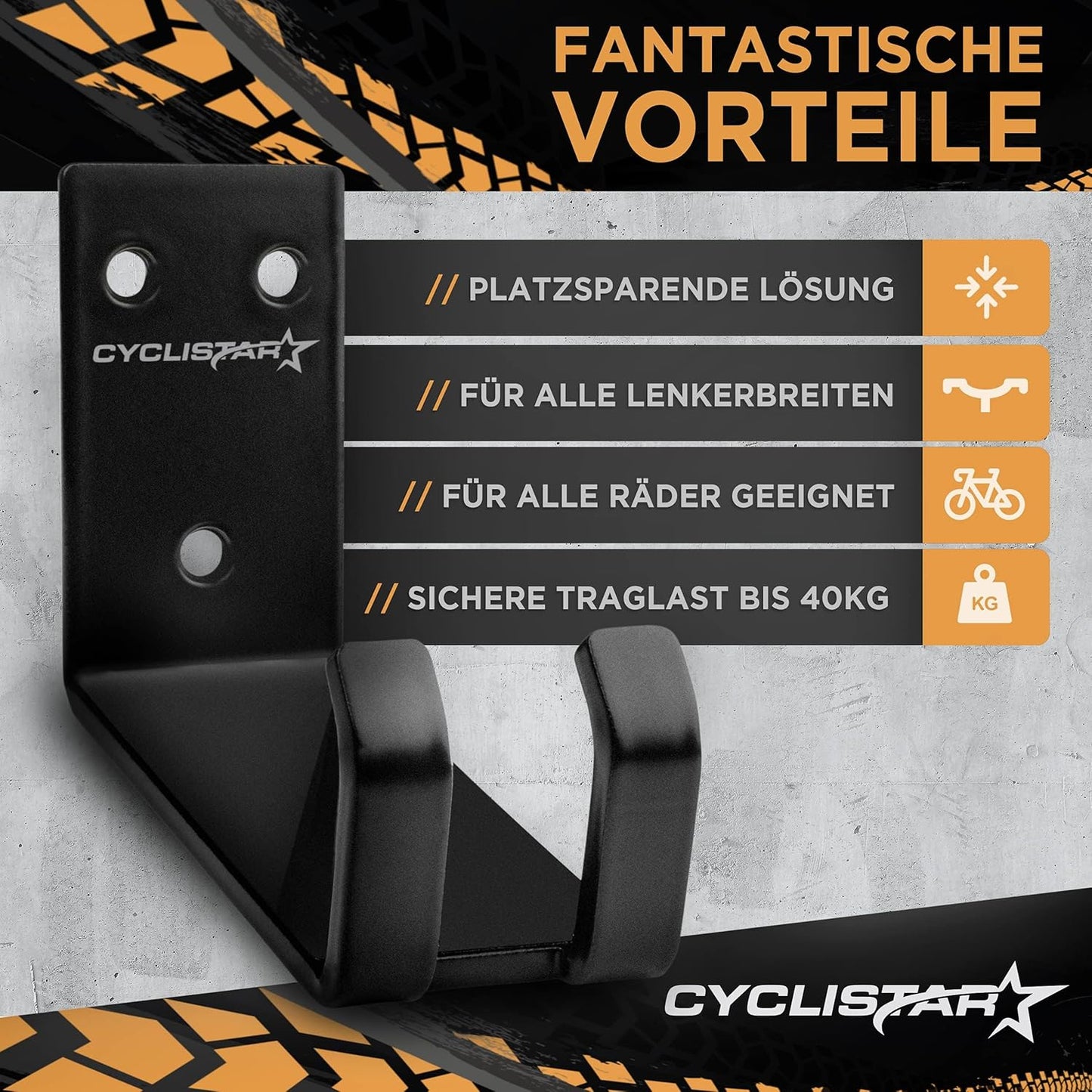 Fahrrad Wandhalterung bis 40kg für MTB & E-Bike