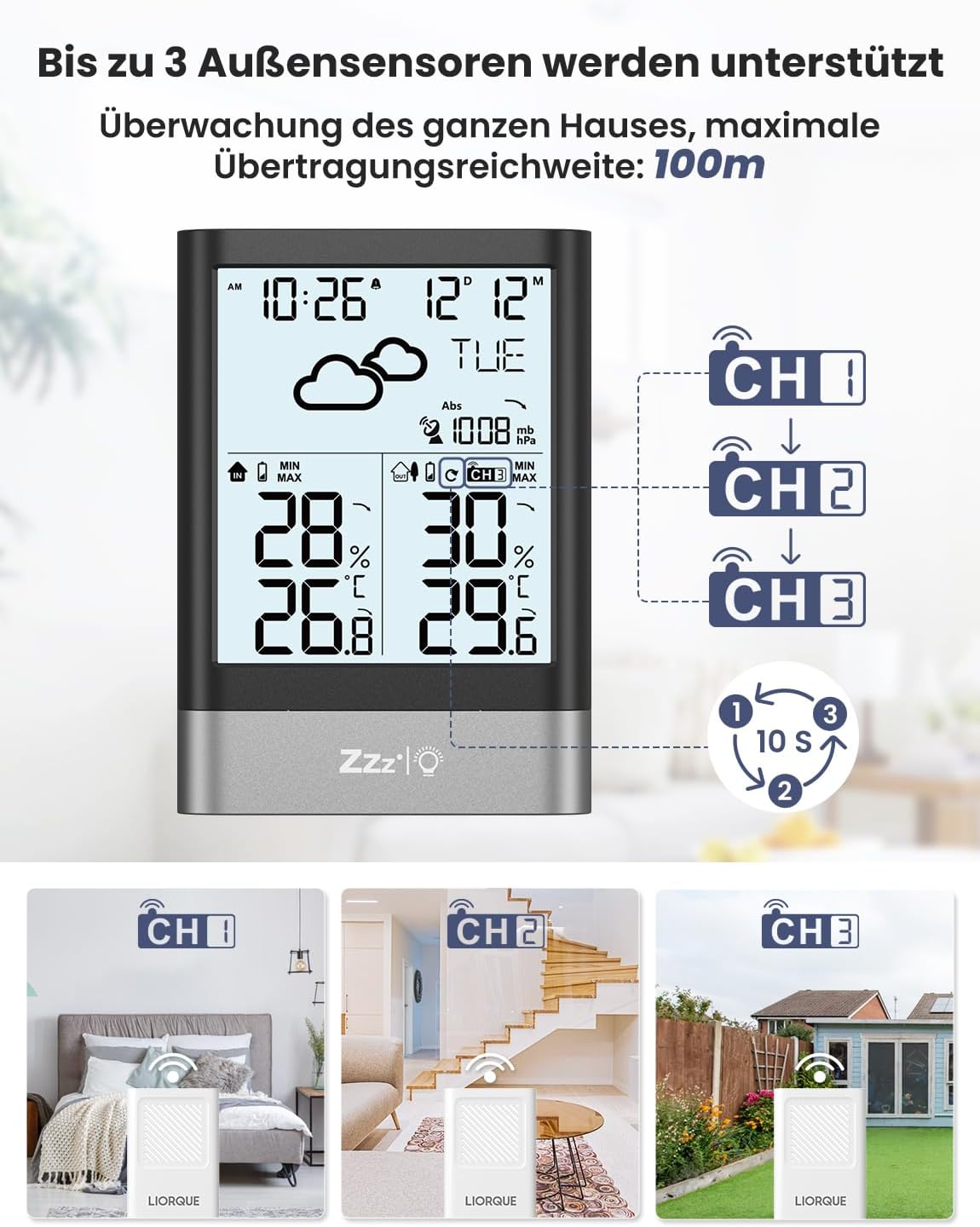 Funk-Wetterstation mit Aussensensor und Wecker