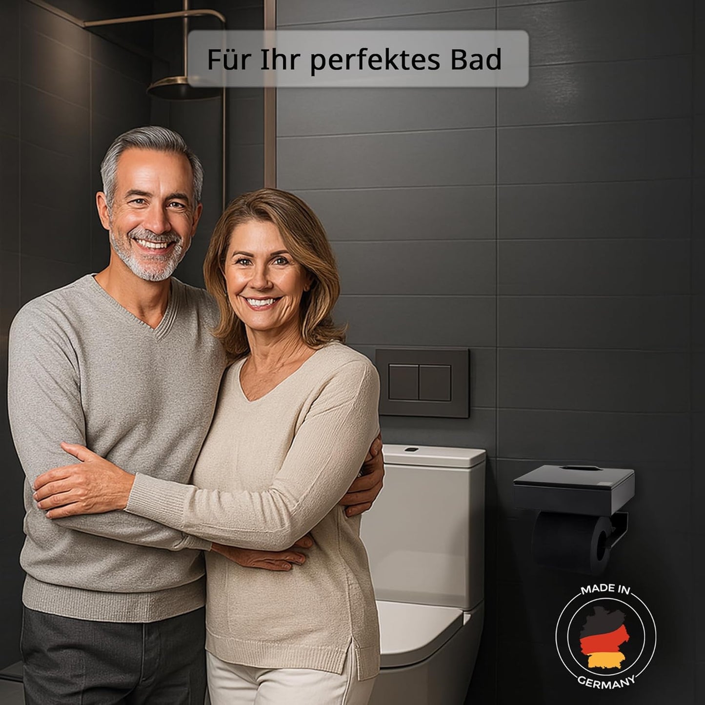 Toilettenpapier- und Feuchttuchhalter, Gehäuse Schwarz Matt Glas Schwarz Links