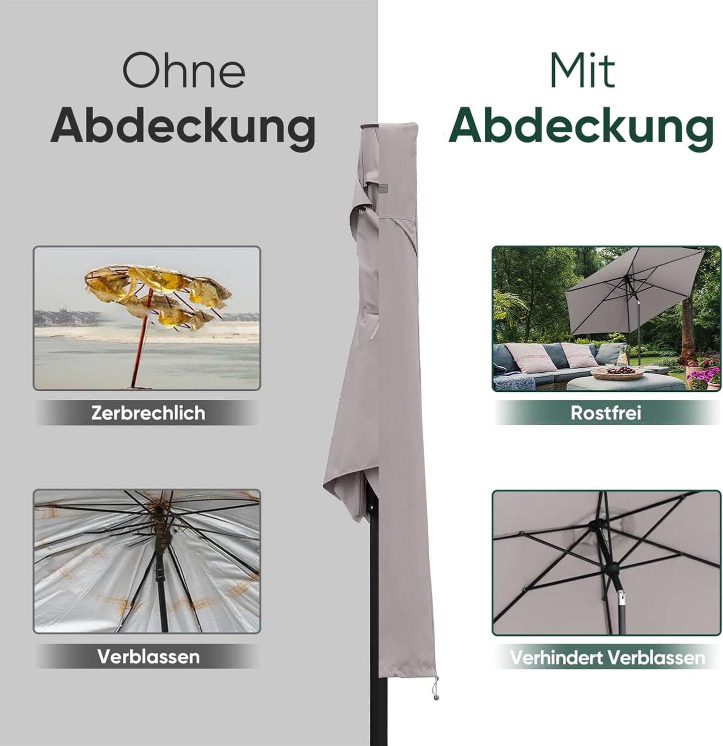Sonnenschirm Schutzhülle mit Stab, Grau 190cm x 30/50 cm
