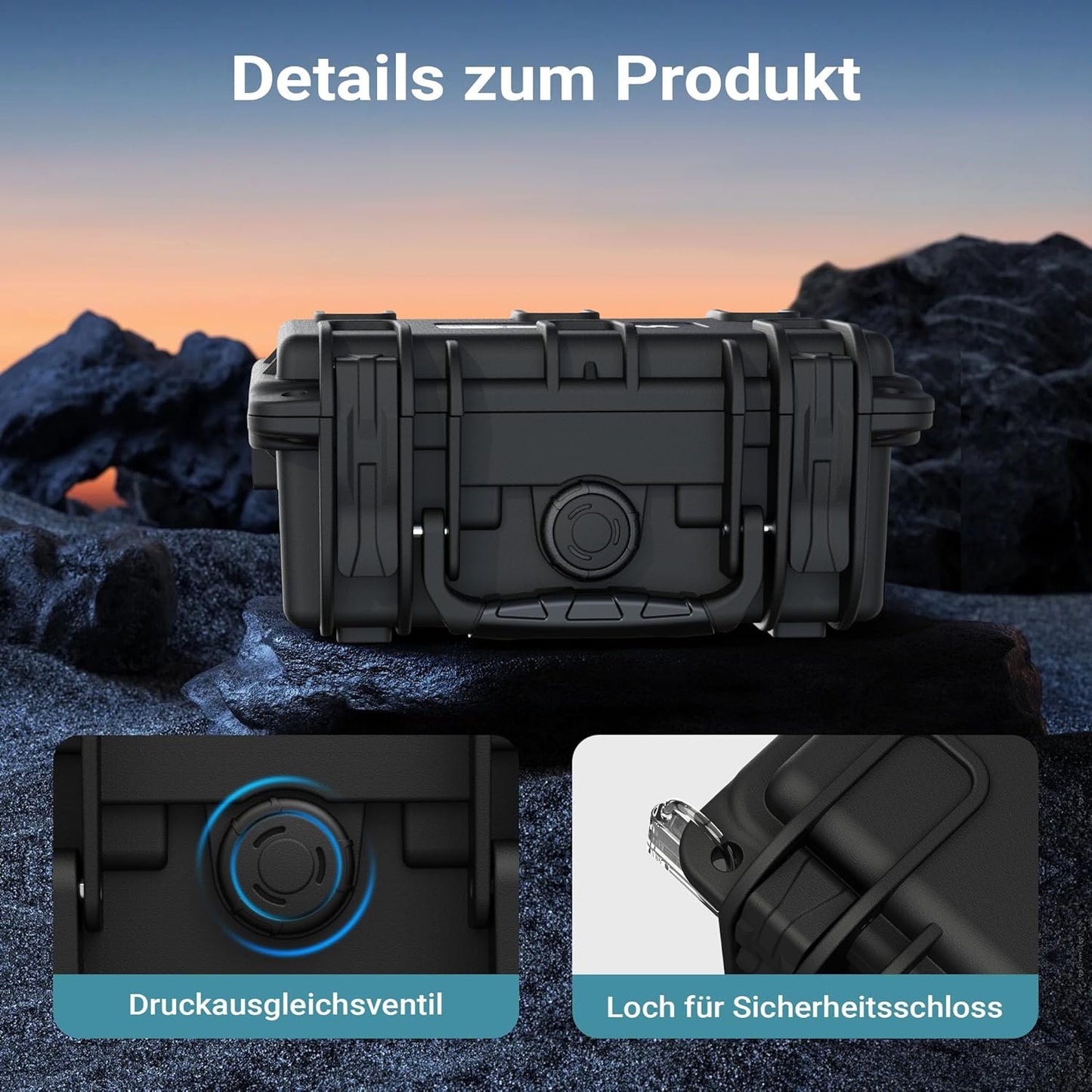 Wasserdichter Universalkoffer mit Würfelschaumstoff, 22x19x10cm