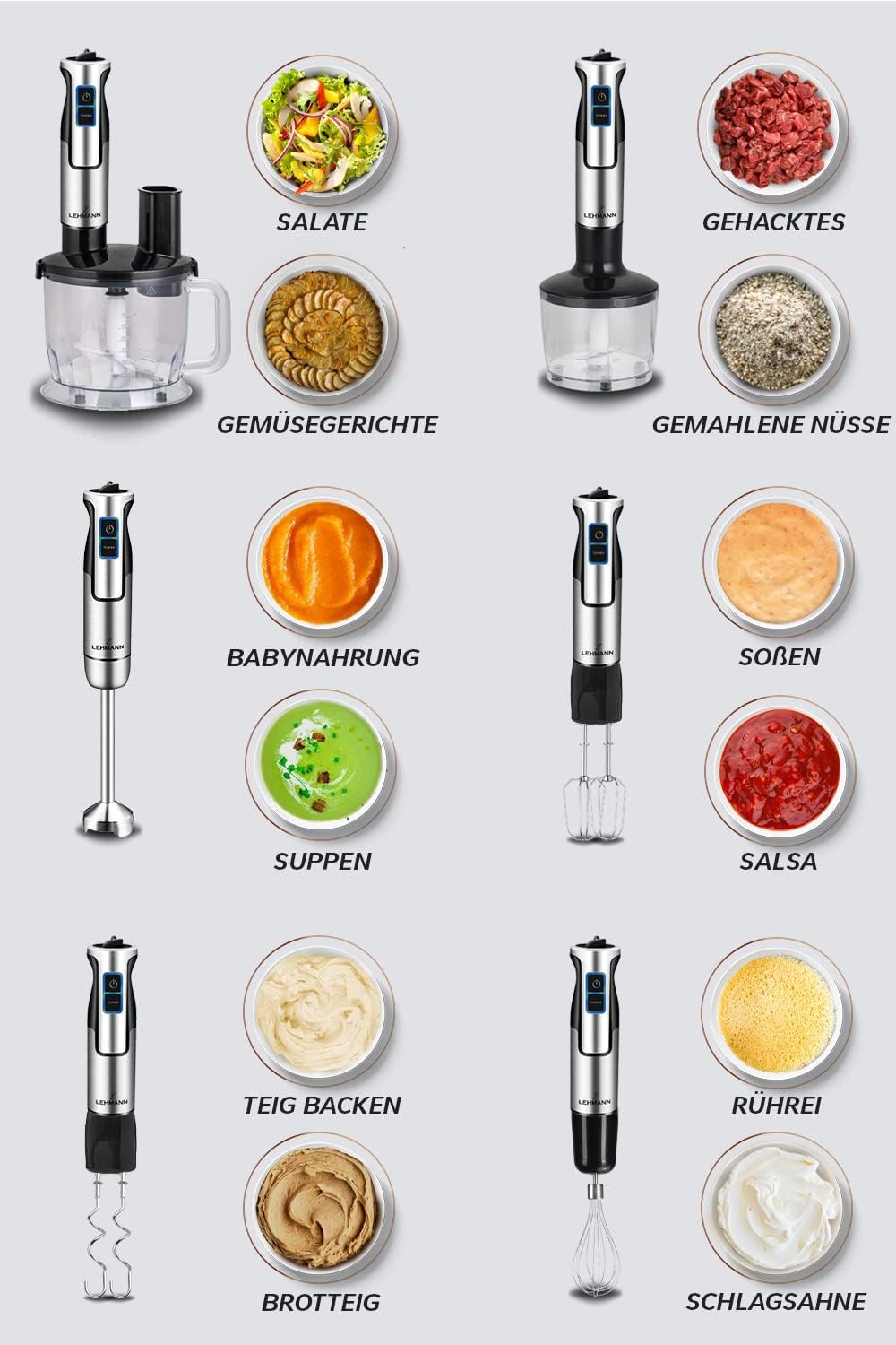 Stabmixer Chopsui inkl. 9-teiliges Zubehör-Set