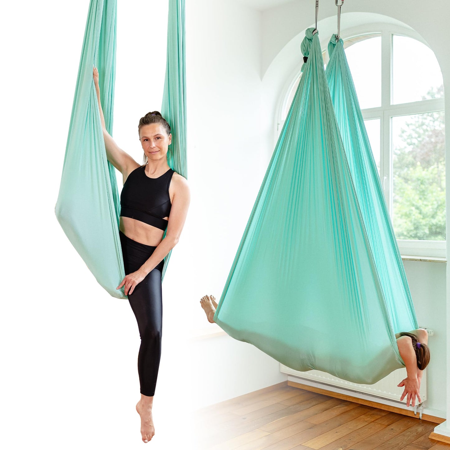 Yogatuch für Aerial Yoga, Mintgrün (1 Set) Einheitsgrösse
