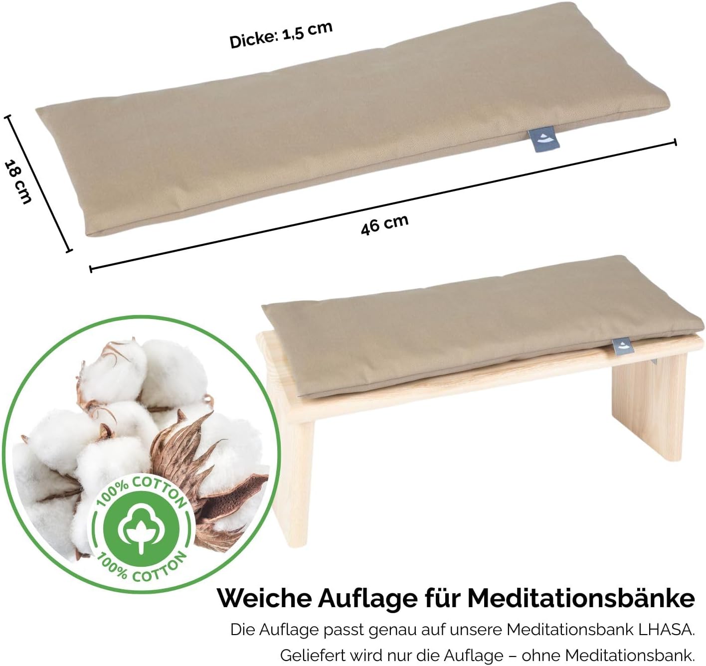 Meditationsbank Sitzauflage mit weicher Polsterung, Auflage Light Taupe